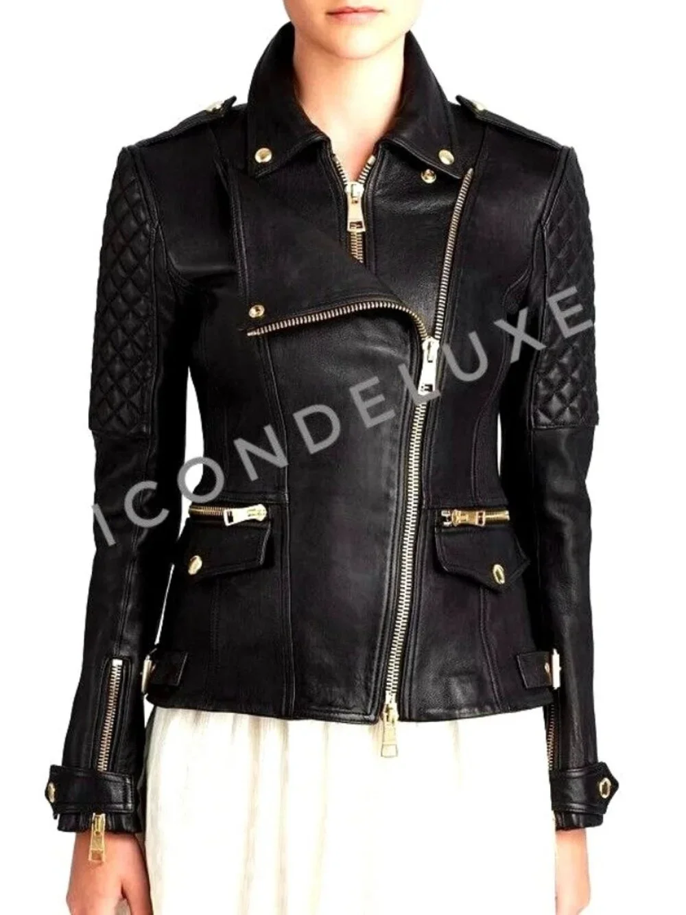 Burberry London Diamond Quilt Lamb Skin Leather Biker Jacket US-6 - Picture 2 of 16